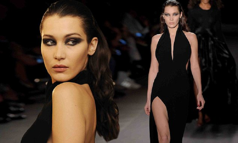 Bella Hadid flashes side-boob in slinky LBD as she struts the runway for the Brandon Maxwell NYFW show