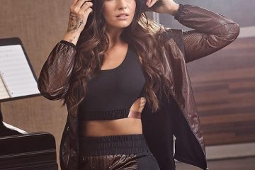 Demi Lovato shows off her toned midriff in metallic workout wear for new Fabletics advert