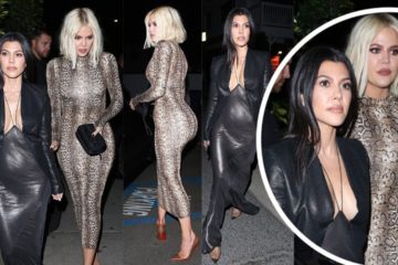 Khloe Kardashian in Snakeskin Dress as Kourtney in black leather for sensational Sisters’ night out